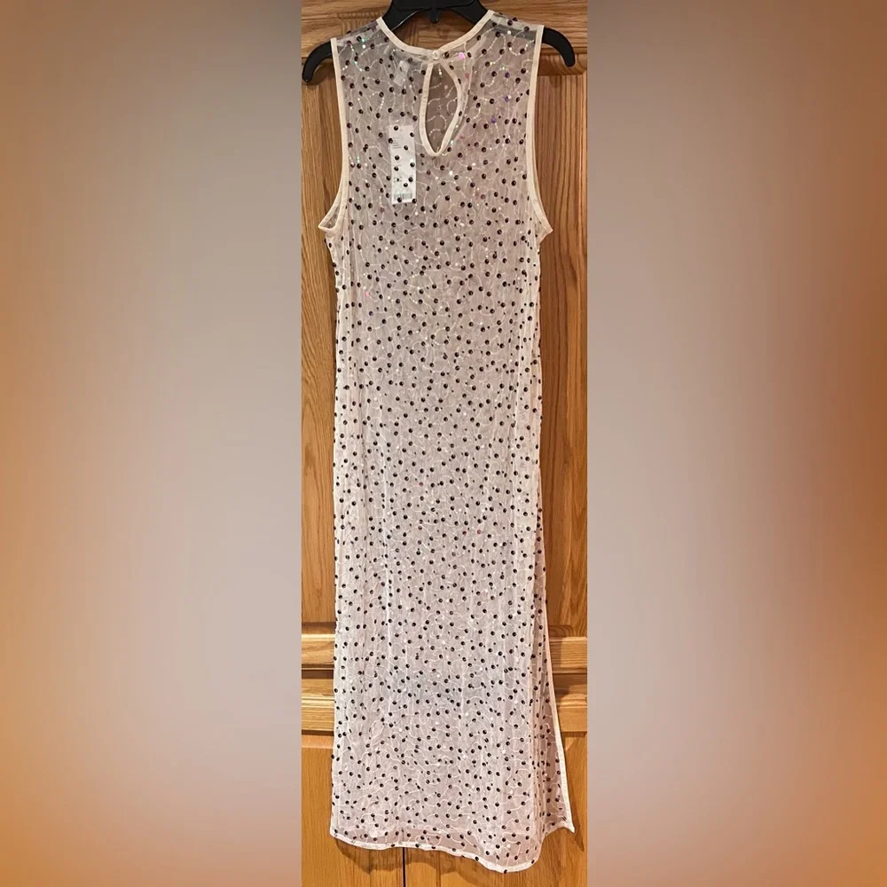 Urban‎ Outfitters Hunter Sheer Sequin Beaded High Leg Slit Midi Dress Size Small